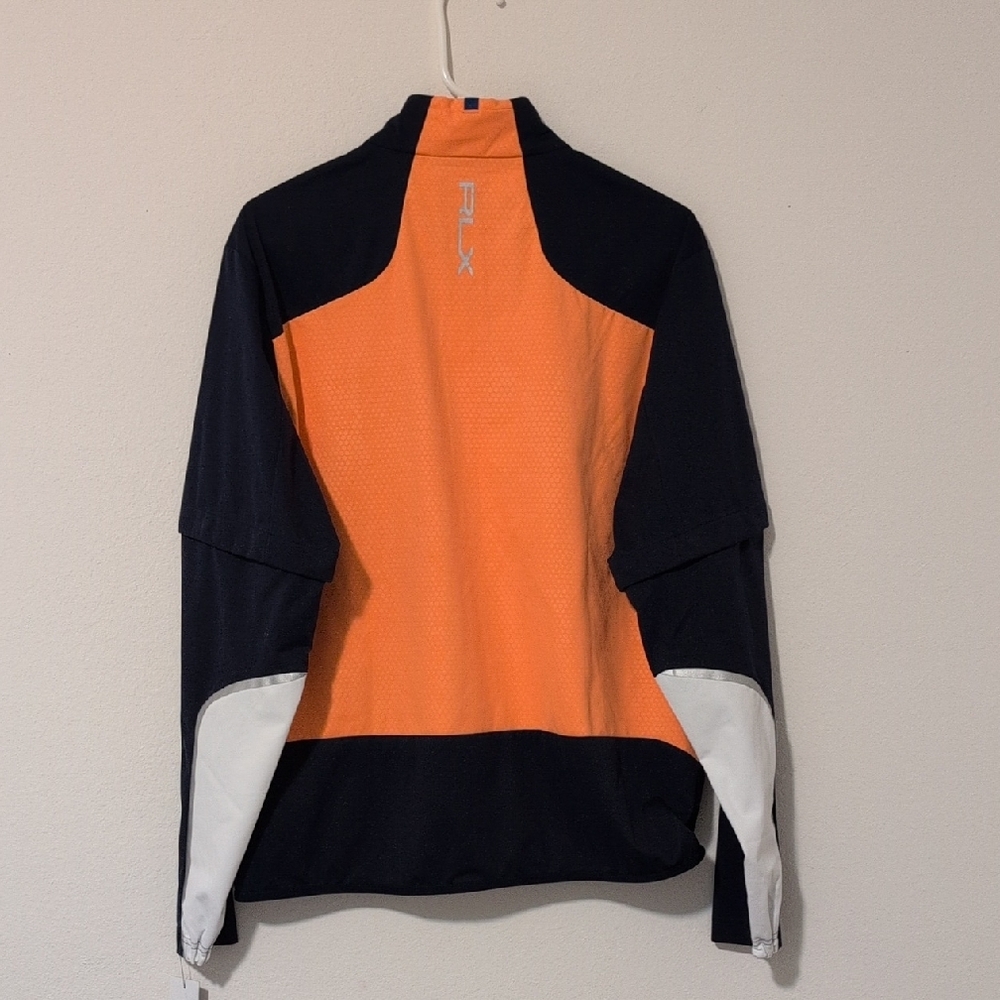 Navy and White Windbreaker with High Collar and Color-Blocked Design - Picture 3 of 16